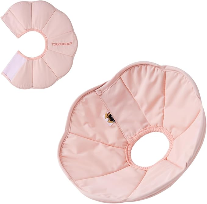 Touchdog Foldable Dog Cone Collar for Cats & Dogs - Adjustable Soft Recovery Collar with Waterproof PU Coating, Lightweight Design, 24.5cm/9.6in Wide Barrier (Pink, S)