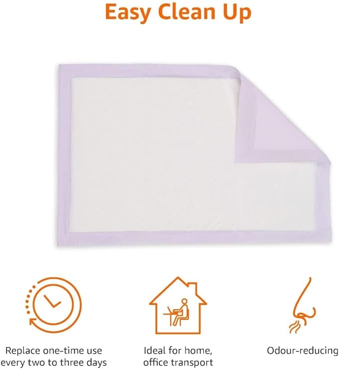 Amazon Basics Cat Litters Pee Pads, 20 Count, Universal Fit for Litter Box, Odor Control, Unscented, Purple and White