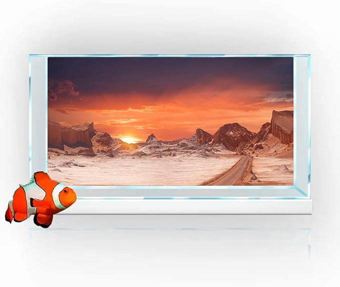 24X12IN Sun and Desert Moon Themed Reptile Habitat on Orange Durable Decorative Background, Terrarium Background with 10EVA Double-Sided Tape