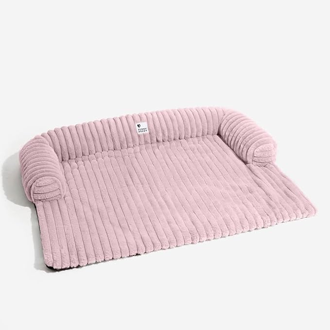 FUNNY FUZZY Pet Couch Cover for Sofa, Calming Dog Bed for Couch, Fluffy Plush Dog Couch Mat for Furniture Protector for Large Medium Small Dogs and Cats, Pink