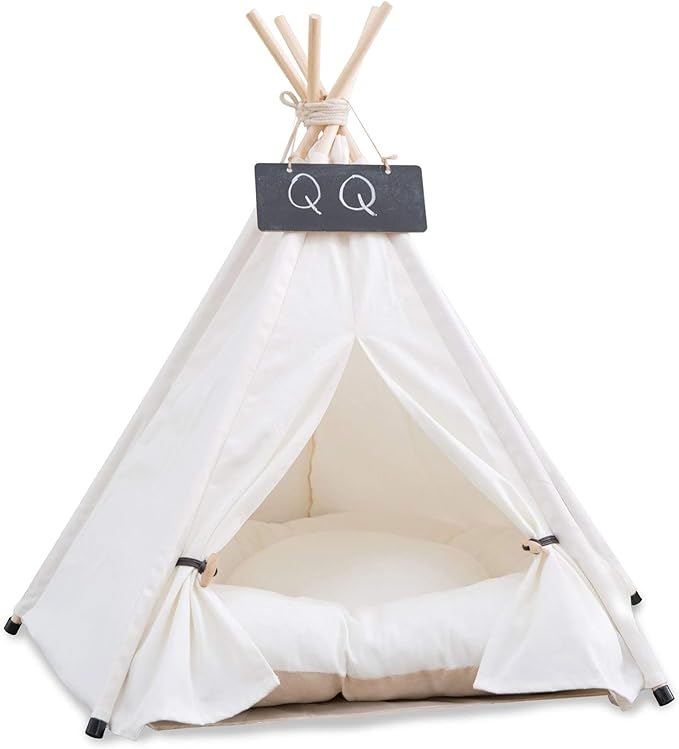 Pet Teepee Dog & Puppy Cat Tents Tipi Bed Portable Houses with Thick Cushion for Pets Up to 20lbs