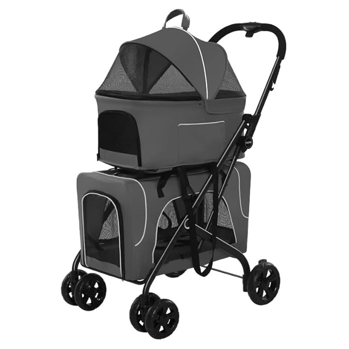 Pet Stroller with 2 Detachable Carriers, Foldable, Spacious Interior, Large Capacity, Durable Construction