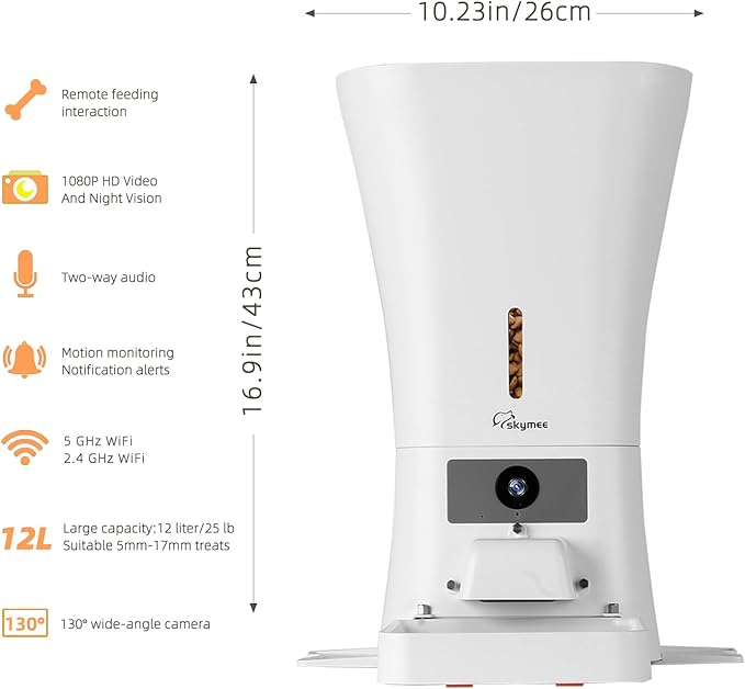 SKYMEE 12L Smart Automatic Dog Feeder Large Breed with Camera, 5G WiFi Automatic Cat Feeders Food Dispenser 1080P Full HD Pet Camera Treat Dispenser with Night Vision and 2-Way Audio