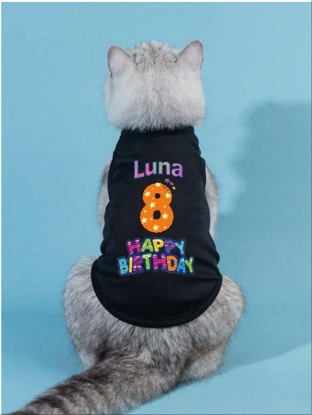 Custom Dog Birthday Shirt,Personalized Pet Apparel Print with Name Age Number,Pet Birthday Outfit,Lightweight Breathable Cotton Vest for Small Medium Large Dogs Cat (Black, 5X-Large)