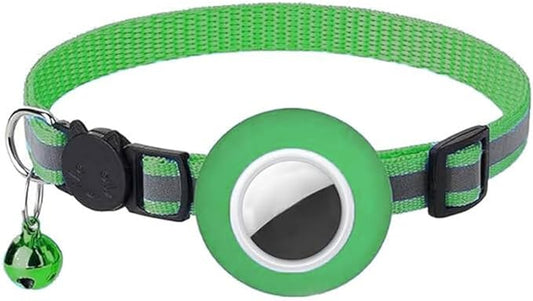 Tracker-Ready Breakaway Cat Collar (No Tracker Included) - Detachable GPS Holder + Safety Bell - Adjustable Reflective Collar with Quick-Release Buckle - for AirTag/Tile Compatible (Light Green)