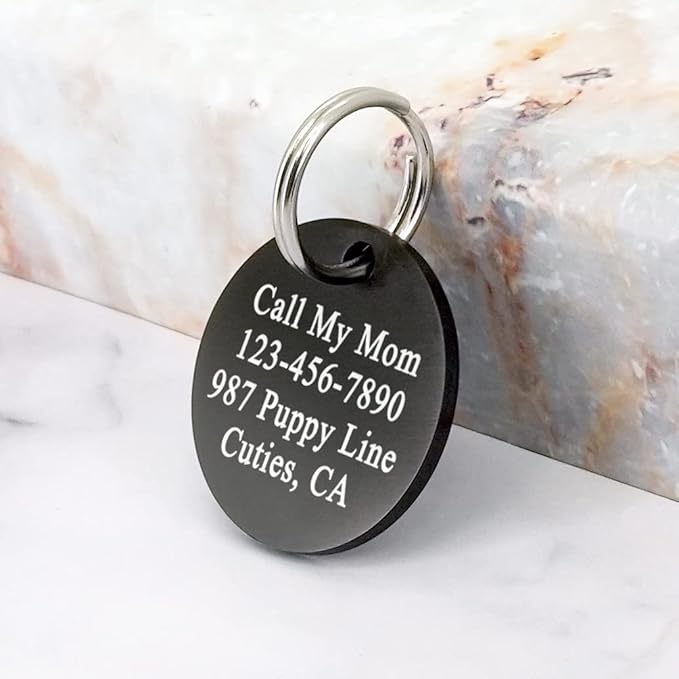 Ultra Joys Dog ID Tag, Custom Dog Tag Personalized Cat Tag, Pet ID Tag, Brushed Stainless Steel Round Dog Tag Black Large