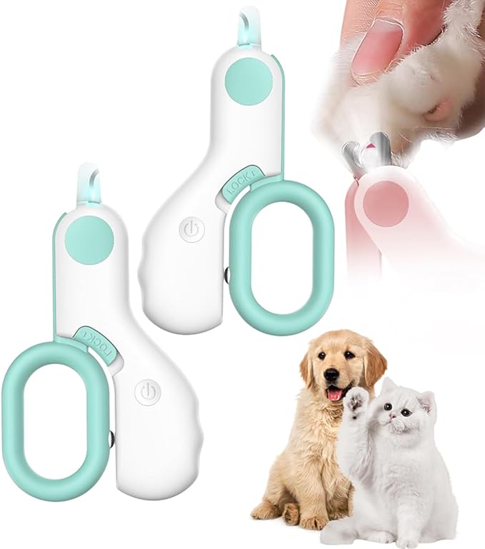 LED Pet Nail Clippers,Upgrade Cat Nail Clipper with Light,Cat Claw Trimmer Nail Clippers for Dogs,Trim Your Pets Nails Easy and Pain-Free Grooming Tool for Small Animals (Blue 2PCS)