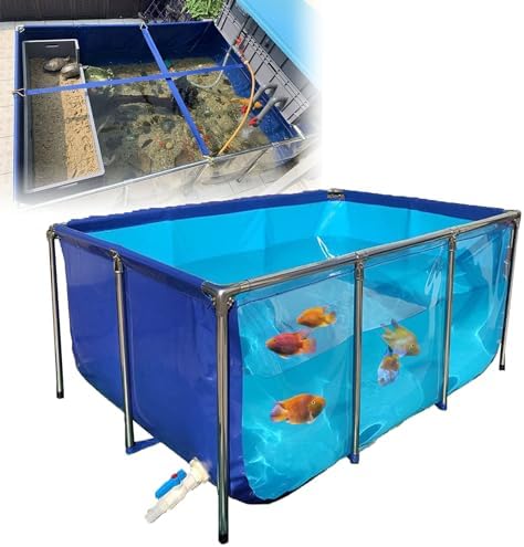 Flexible PVC Fish Breeding Water Tank with Steel Frame - Aquatic Pets Pool for Backyard, Clear Viewing Window, Easy Assembly, 50x40x30cm