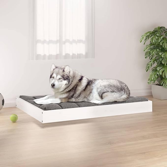 Solid Pine Wood Elevated Dog Bed White Medium Size 40.0 Inches Long 29.1 Inches Wide for Pets