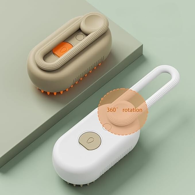 4-in-1 Cat Grooming Brush – Water Spray & Self-Cleaning Shedding Brush for Cats & Dogs – Pet Hair Removal & Massage Comb for Long & Short Hair (beige).