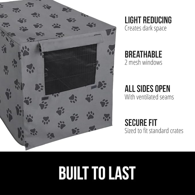 GORILLA GRIP Dog Crate Covers compatible with Amazon Basics Dog Crates, All Sides Open, Privacy Cover Fits 48" Wire Kennel, Breathable Mesh Windows, Light Reducing Puppy Training Cage Topper, Gray Paw