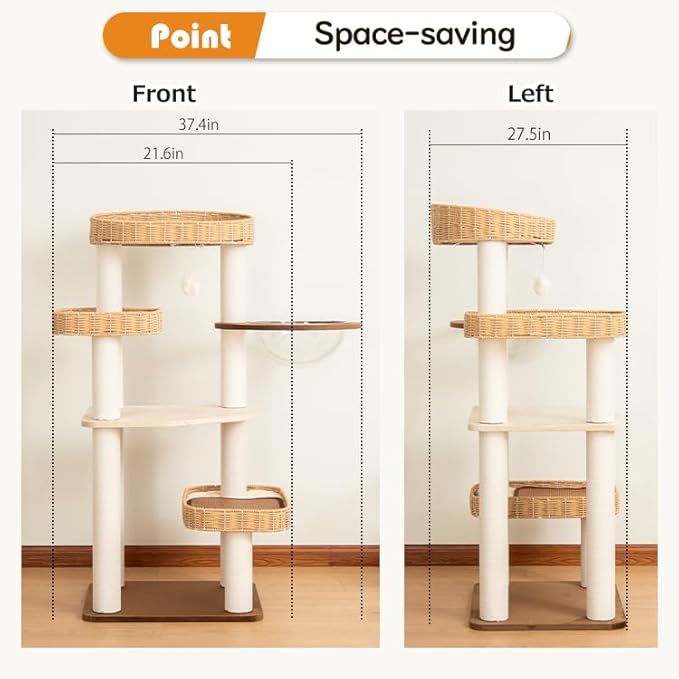 48'' Cat Tree for Large Cats, Modern Cat Tree Multi-Level Condo with Natural Wood, Cat Activity Centre for Medium and Big Pets