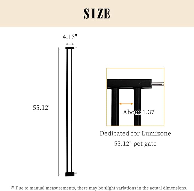 Lumizone Extra Tall Pet Gate 55.12" High Pressure Mounted 4.13" Wide Extension kit 1.37" Gap (Black, 55.12" H × 4.13" W, Extension)