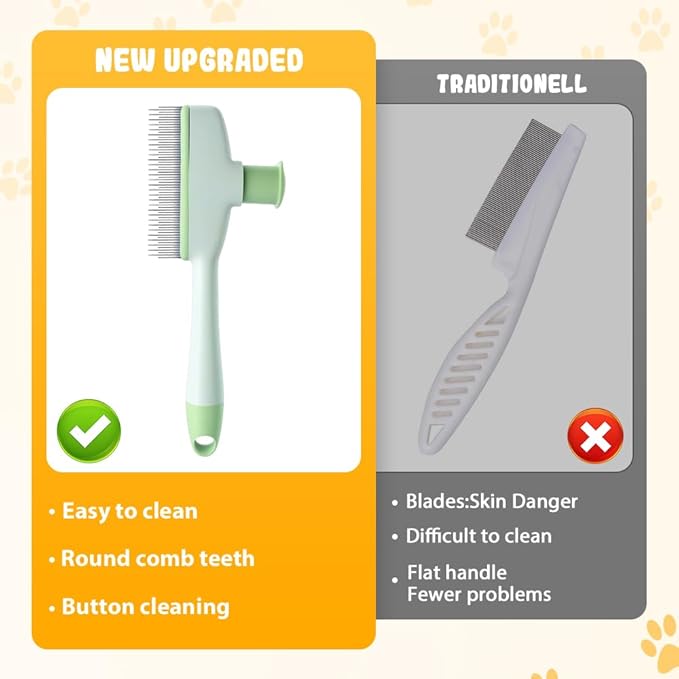 Pet Hair Removal Comb, 2025 New Flea Comb, Multifunctional Grooming Brush for Home Use, Portable Shedding Brush for Pet Owners (Green)
