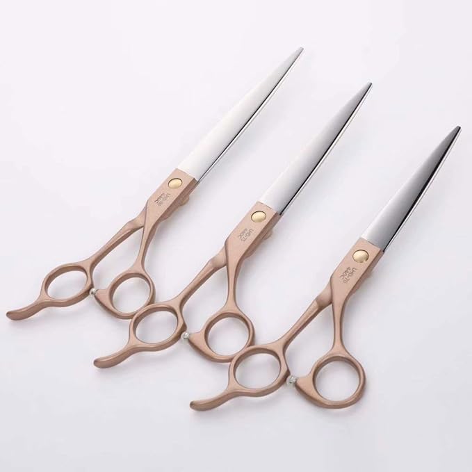 Fenice Peak 8'' Dog Straight Scissors for Grooming 440C Stainless Steel Rose Gold Professional Pet Trimming Scissors Sharp Blades Cutting for Dogs and Cats Shears