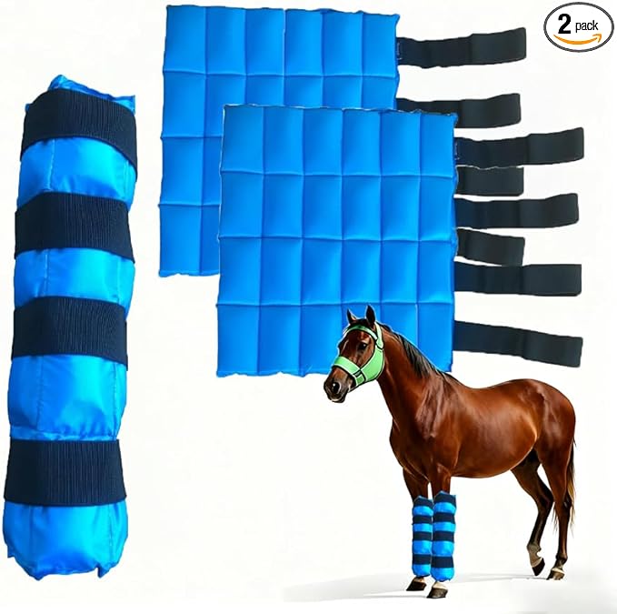 Horse Ice Boots - Reusable Gel Horses Ice Pack for Swelling & Pain | Cooling Leg Wraps for Horse Hock, Horse Knee, Horse Ankle & Horse Hooves | Horse Supplies & Care Gift Ideas - 1 Pair, Blue