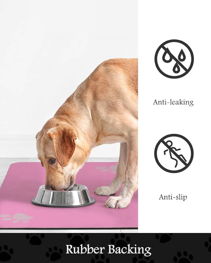 Pet Feeding Mat-Absorbent Dog Mat for Food and Water Bowl-No Stains Quick Dry Water Dispenser Mat-Dog Accessories Pet Supplies-Bowl for Messy Drinkers（BRIGHTPINK,23"x34"