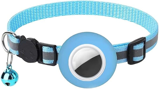 Tracker-Ready Breakaway Cat Collar (No Tracker Included) - Detachable GPS Holder + Safety Bell - Adjustable Reflective Collar with Quick-Release Buckle - for AirTag/Tile Compatible (Light Blue)