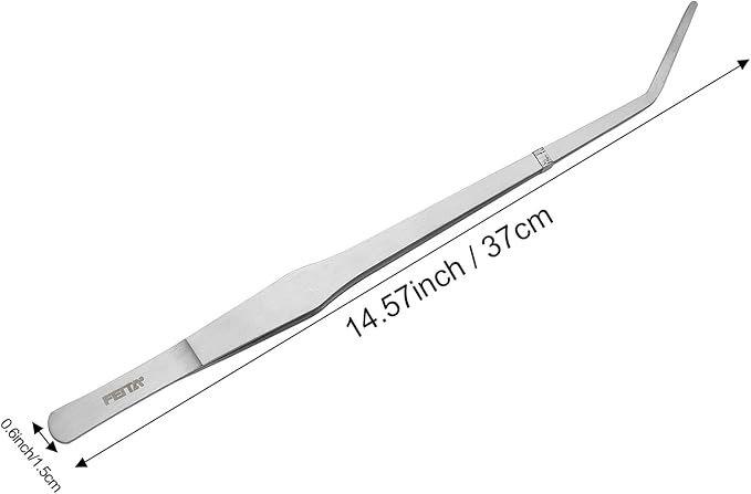 FEITA Extra Long 15 Inch Tweezer Stainless Steel Curved Tip for Aquarium Fishtank Aquascaping Tools, Aquarium Fishtank, Mega Reptile Feeding Tongs