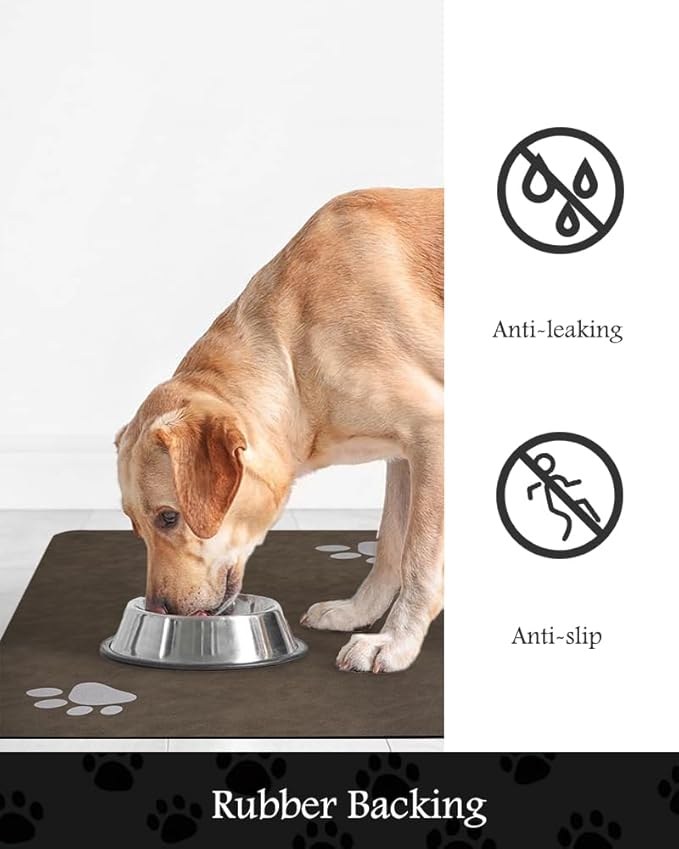 Pet Feeding Mat-Absorbent Dog Mat for Food and Water Bowl-No Stains Quick Dry Water Dispenser Mat-Dog Accessories Pet Supplies-Bowl for Messy Drinkers（Brown,17"x34"