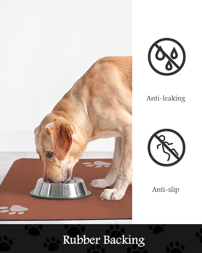 Pet Feeding Mat-Absorbent Dog Mat for Food and Water Bowl-No Stains Quick Dry Dog Water Dispenser Mat（Orange,12"x19"