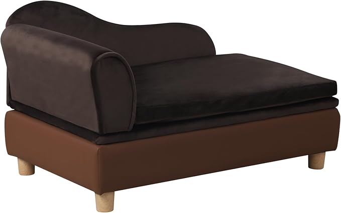 Pet Bed Sofa, Puppy Bed with Storage, Small Dog Couch with Removable & Washable Cushion, Comfy Pet Couch Bed for Cats & Puppy (Brown)