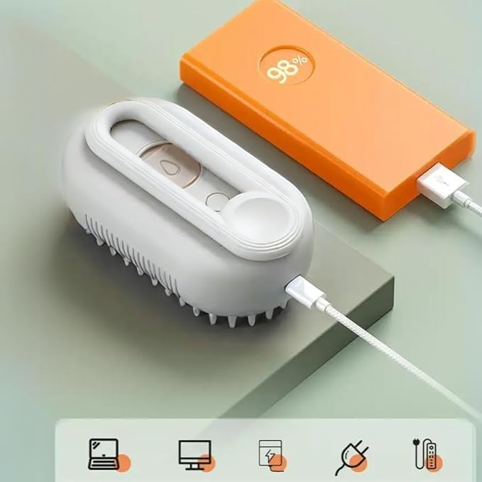 Generic Cat Steam Brush,Rechargeable with Handle,Self-Cleaning Grooming Tool,for Cats and Dogs,4 In1 Cat Steamy Brush, Multifunctional Hair Comb for Removing Tangled and Loose Hair (white)