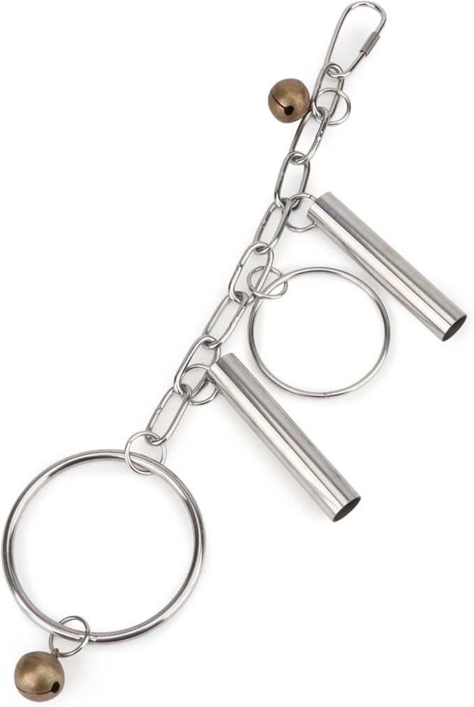 Hypeety Stainless Steel Bird Bell Toys Heavy Duty Hanging Spoons Rings Safe Metal Cage Hanging Bells Toy for Cockatoos Macaws African Grey Large Parrots and Birds (Bells+Rings)