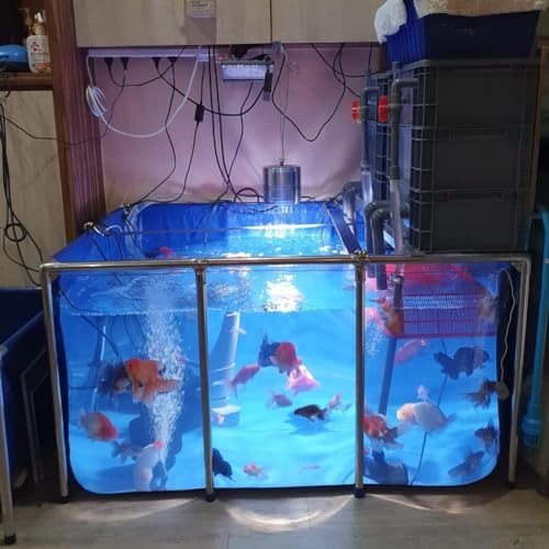 Flexible PVC Fish Breeding Water Tank with Steel Frame - Aquatic Pets Pool for Backyard, Clear Viewing Window, Easy Assembly, 50x40x30cm