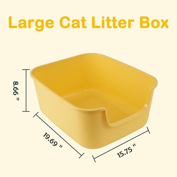 Large Cat Litter Box with High Sides,Cat Boxes for Indoor Cats,Cat Litter Pan for Kitty,Litter Box with Low Entry,Easy to Clean,Anti-Splashing (White)