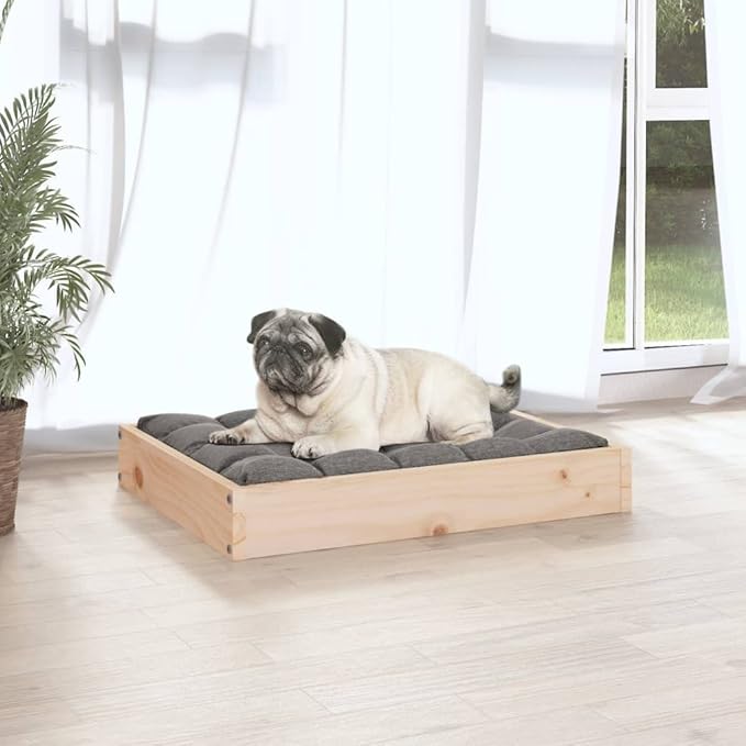 Solid Pinewood Dog Bed Frame for Medium Breeds, Natural Untreated Pine Finish, Sturdy Indoor Pet Furniture with Minimalist Design for Bulldogs and Cocker Spaniels