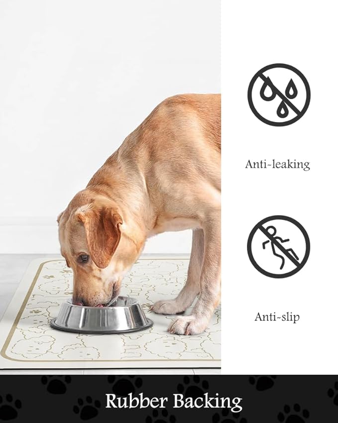 Pet Feeding Mat-Absorbent Dog Mat for Food and Water Bowl-No Stains Quick Dry Water Dispenser Mat-Dog Accessories Pet Supplies-Bowl for Messy Drinkers（FRAMEDOGS,17"x34"