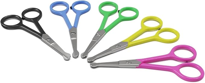 Tiny Trim 4.5" Ball-Tipped Scissor for Dog, Cat and all Pet Grooming - Ear, Nose, Face & Paw - Scaredy Cut's small Safety Scissor Blue