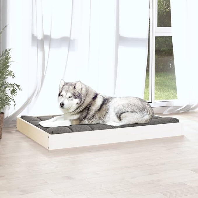 Solid Pine Wood Elevated Dog Bed White Medium Size 40.0 Inches Long 29.1 Inches Wide for Pets