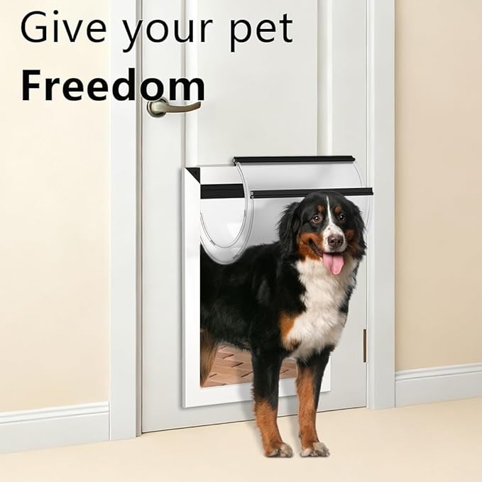 [MAVRICPOWER] Aluminum XL Dog Door with 2 Sliding Lock Panels, Doggy Door for Door with Adjustable Tunnel, Never Rust Pet Door for Dogs Up to 220 lbs
