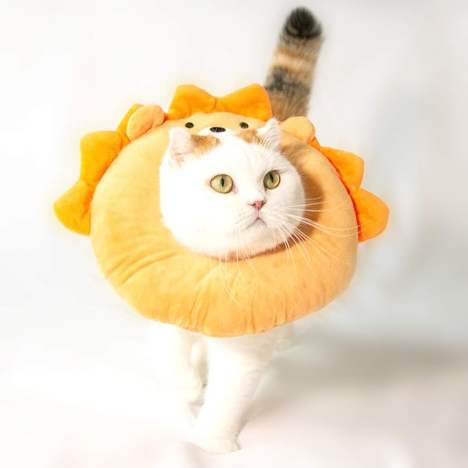 Adjustable Cat Recovery Collar Soft,Cute Pet E-Collar Neck Cone After Surgery Wound Healing Protective Cone Fit for Kitties, Small Dogs(ELC05-lion-l)