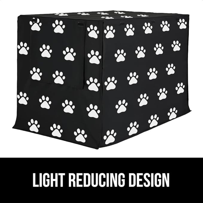 GORILLA GRIP Dog Crate Covers Compatible with Amazon Basics Crates, All Sides Open, Privacy Cover Fits 36" Wire Kennel, Breathable Mesh Windows, Light Reducing Puppy Training Cage Topper, Black Paw