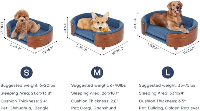 Luxury Dog Bed Pet Sofa - Solid Wood Legs & Bent Wood Back, Removable Washable Velvet Cushion, Modern Pet Furniture for Small/Medium Dogs/Cats (Light Grey)
