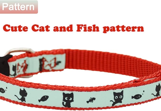 2 Pack Glow in The Dark Cat Collar with Bell Breakaway Safety Cat Puppy Collars with Pendant Red and Black