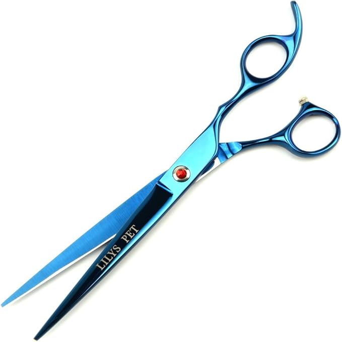 LILYS PET Professional PET Grooming scissors Kit,Coated Titanium,Sharp and Strong Stainless Steel Blade for Dogs Cats Hair Cutting,3 Pieces of Scissors with a Comb and a Case (7.5 inches, Blue)