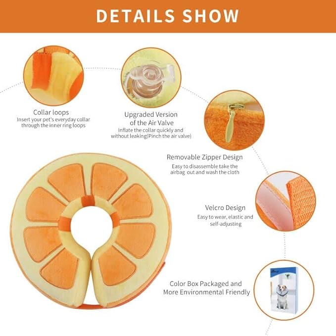 IEUUMLER Inflatable Recovery Dog Collar, Protective Donut Cone, Adjustable Soft Collar for Dog and Cat After Surgery Prevent from Biting & Scratching EU002 - Orange XL