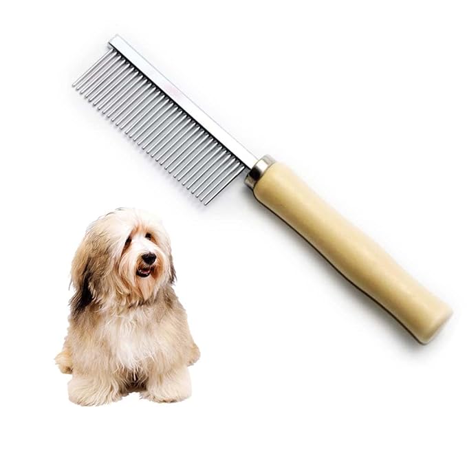 Pet Comb for Dog Cat Rabbit Grooming, Dog Stainless Steel Combs with Wooden Handle, Small Cat Flea Lice Comb for Removes Mats, Tangles and Loose Fur