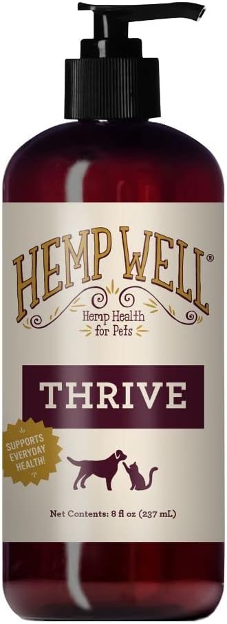 Hemp Well Thrive Oil for Dogs and Cats – Supports Hip, Joint, and Heart Health, Promotes Immune System, and Promotes Healthy Skin from Seasonal Allergies, Organically Sourced - 8 Ounces