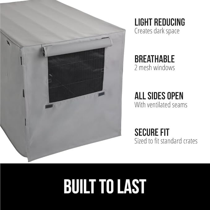 GORILLA GRIP Dog Crate Covers Compatible with Amazon Basics Dog Crates, All Sides Open, Privacy Cover Fits 48" Wire Kennel, Breathable Mesh Windows, Light Reducing Puppy Training Cage Topper, Gray
