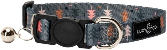 Lucy & Co. Take a Hike Breakaway Cat Collar with Bell – Designer Print Adjustable Safety Collar for Cats, Kittens & Small Dogs, Lightweight Pet Collar for Boy & Girl Cats – Large