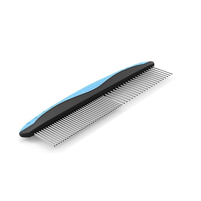YINGFAN Dog Comb, Stainless Steel Dematting Comb for Dogs and Cats, Non-Slip Handle Dog Combs for Grooming Matting (Blue)