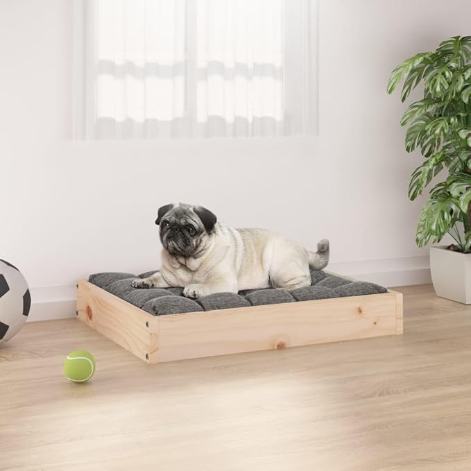 Solid Pinewood Dog Bed Frame for Medium Breeds, Natural Untreated Pine Finish, Sturdy Indoor Pet Furniture with Minimalist Design for Bulldogs and Cocker Spaniels