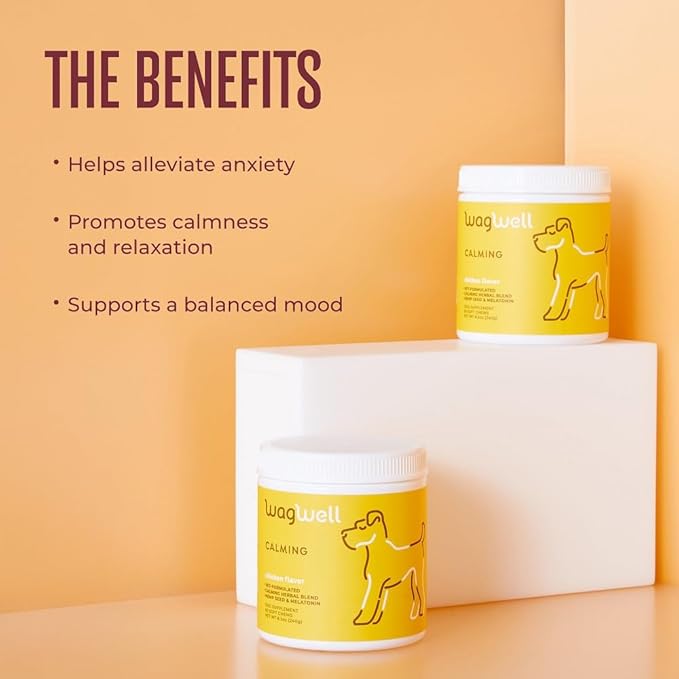 WagWell Calming Chews for Dogs – Vet-formulated Anxiety Relief for Dogs to Reduce Stressful Situations Like Travel or Fireworks – Separation Anxiety Relief for Dogs to Ease Stress & Promote Relaxation