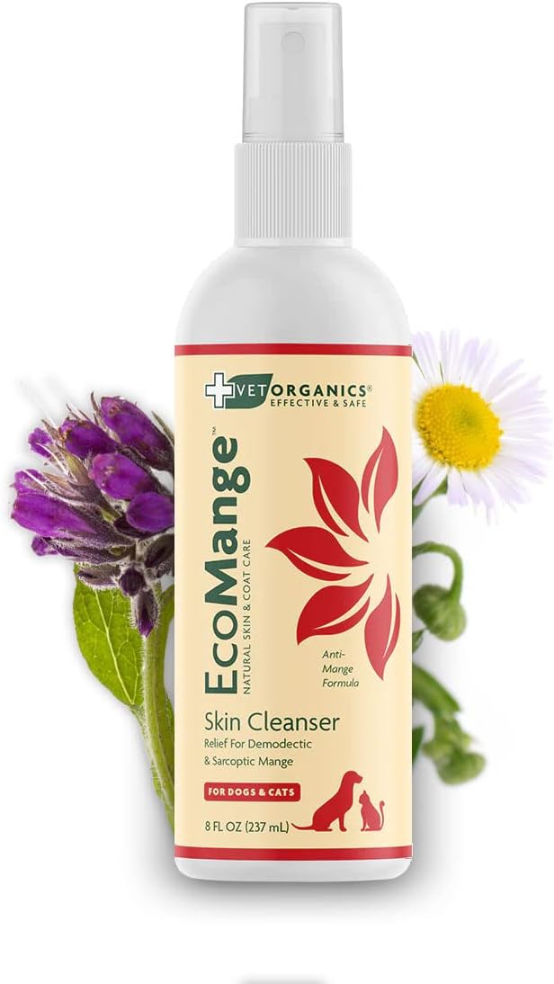 EcoMange Mange Relief for Dogs & Cats – 8 Oz. Cat & Dog Itch Relief, Sarcoptic & Demodectic Mite Spray – Herbal Extract & Essential Oil Itch Relief for Dogs – Natural Cat & Dog Sprays by Vet Organics