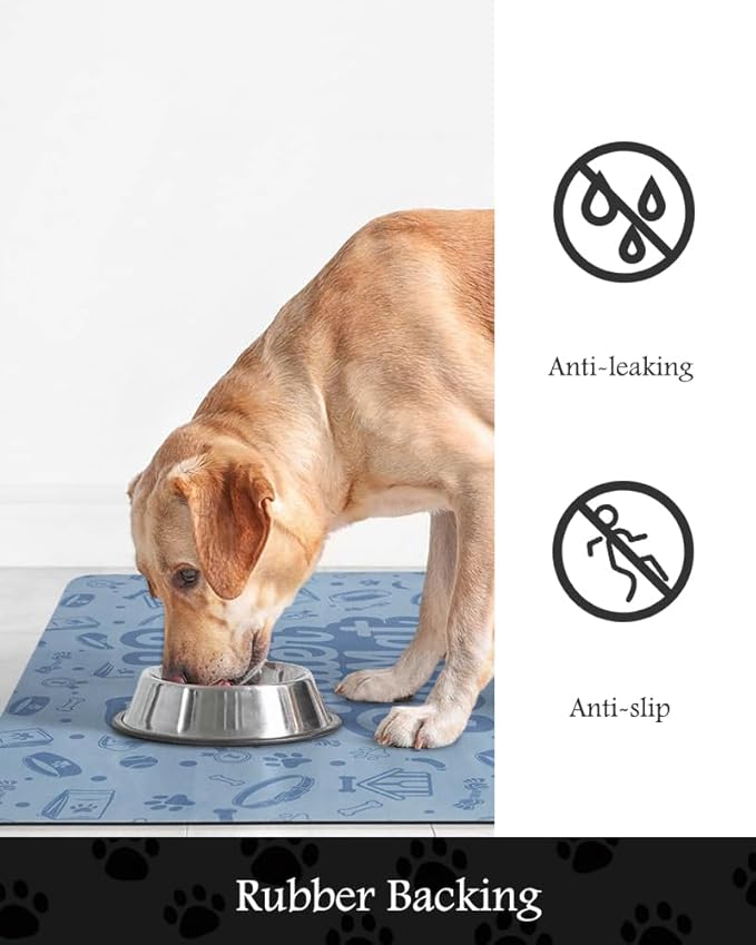Pet Feeding Mat-Absorbent Dog Mat for Food and Water Bowl-No Stains Quick Dry Water Dispenser Mat-Dog Accessories Pet Supplies-Bowl for Messy Drinkers（Words,17"x28"